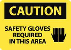 NMC - "Caution - Safety Gloves Required in This Area", 10" Long x 14" Wide, Pressure-Sensitive Vinyl Safety Sign - Rectangle, 0.004" Thick, Use for Accident Prevention - All Tool & Supply