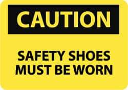 NMC - "Caution - Safety Shoes Must Be Worn", 10" Long x 14" Wide, Pressure-Sensitive Vinyl Safety Sign - Rectangle, 0.004" Thick, Use for Accident Prevention - All Tool & Supply