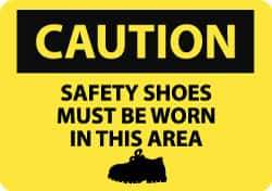 NMC - "Caution - Safety Shoes Must Be Worn in This Area", 10" Long x 14" Wide, Rigid Plastic Safety Sign - Rectangle, 0.05" Thick, Use for Accident Prevention - All Tool & Supply