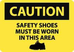 NMC - "Caution - Safety Shoes Must Be Worn in This Area", 10" Long x 14" Wide, Rigid Plastic Safety Sign - Rectangle, 0.05" Thick, Use for Accident Prevention - All Tool & Supply