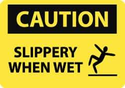 NMC - "Caution - Slippery When Wet", 10" Long x 14" Wide, Pressure-Sensitive Vinyl Safety Sign - Rectangle, 0.004" Thick, Use for Accident Prevention - All Tool & Supply