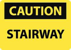 NMC - "Caution - Stairway", 10" Long x 14" Wide, Pressure-Sensitive Vinyl Safety Sign - Rectangle, 0.004" Thick, Use for Accident Prevention - All Tool & Supply