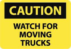 NMC - "Caution - Watch for Moving Trucks", 10" Long x 14" Wide, Rigid Plastic Safety Sign - Rectangle, 0.05" Thick, Use for Accident Prevention - All Tool & Supply