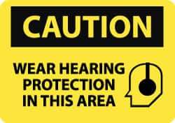 NMC - "Caution - Wear Hearing Protection in This Area", 10" Long x 14" Wide, Rigid Plastic Safety Sign - Rectangle, 0.05" Thick, Use for Accident Prevention - All Tool & Supply