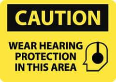 NMC - "Caution - Wear Hearing Protection in This Area", 10" Long x 14" Wide, Pressure-Sensitive Vinyl Safety Sign - Rectangle, 0.004" Thick, Use for Accident Prevention - All Tool & Supply