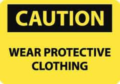 NMC - "Caution - Wear Protective Clothing", 10" Long x 14" Wide, Pressure-Sensitive Vinyl Safety Sign - Rectangle, 0.004" Thick, Use for Accident Prevention - All Tool & Supply