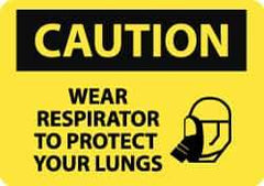 NMC - "Caution - Wear Respirator to Protect Your Lungs", 10" Long x 14" Wide, Rigid Plastic Safety Sign - Rectangle, 0.05" Thick, Use for Accident Prevention - All Tool & Supply