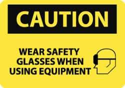 NMC - "Caution - Wear Safety Glasses When Using Equipment", 10" Long x 14" Wide, Rigid Plastic Safety Sign - Rectangle, 0.05" Thick, Use for Accident Prevention - All Tool & Supply