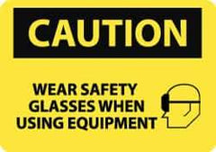 NMC - "Caution - Wear Safety Glasses When Using Equipment", 10" Long x 14" Wide, Rigid Plastic Safety Sign - Rectangle, 0.05" Thick, Use for Accident Prevention - All Tool & Supply