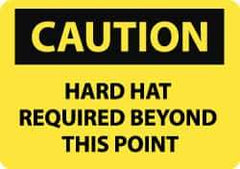 NMC - "Caution - Hard Hat Required Beyond This Point", 10" Long x 14" Wide, Pressure-Sensitive Vinyl Safety Sign - Rectangle, 0.004" Thick, Use for Accident Prevention - All Tool & Supply