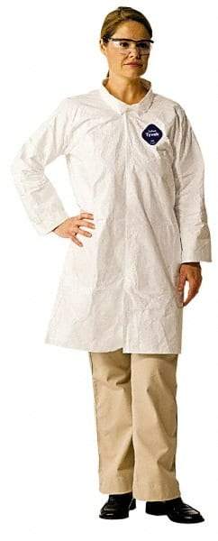 Dupont - Size 4XL White Disposable Chemical Resistant Lab Coat - Tyvek, Snap Front, Open Cuff - All Tool & Supply