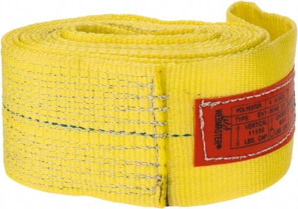 Lift-All - 8' Long x 4" Wide, 11,500 Lb Vertical Capacity, 1 Ply, Polyester Web Sling - 9,200 Lb Choker Capacity, Yellow - All Tool & Supply