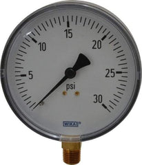 Wika - 4" Dial, 1/4 Thread, 0-30 Scale Range, Pressure Gauge - Lower Connection Mount, Accurate to 3-2-3% of Scale - All Tool & Supply