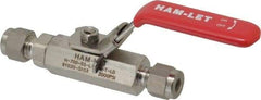 Ham-Let - 1/4" Pipe, Compression x Compression End Connections, Stainless Steel, Inline, Two Way Flow, Instrumentation Ball Valve - 2,000 psi WOG Rating, Locking Lever Handle, Reinforced PTFE Seal, Reinforced PTFE Seat - All Tool & Supply