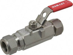 Ham-Let - 3/4" Pipe, Compression x Compression End Connections, Stainless Steel, Inline, Two Way Flow, Instrumentation Ball Valve - 2,000 psi WOG Rating, Locking Lever Handle, Reinforced PTFE Seal, Reinforced PTFE Seat - All Tool & Supply