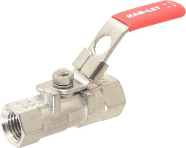 Ham-Let - 1/4" Pipe, FNPT x FNPT End Connections, Stainless Steel, Inline, Two Way Flow, Instrumentation Ball Valve - 2,000 psi WOG Rating, Locking Lever Handle, Reinforced PTFE Seal, Reinforced PTFE Seat - All Tool & Supply