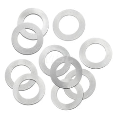 Round Shims; Shim Type: Arbor Shim; Thickness: .008; Inside Diameter: .5″; Outside Diameter: .75″; Material: Steel