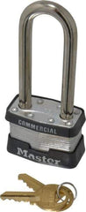 Master Lock - 2-1/2" Shackle Clearance, Keyed Different Padlock - 3/4" Shackle Width, 5/16" Shackle Diam, Laminated Steel - All Tool & Supply