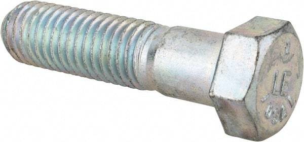 Made in USA - 9/16-12 UNC, 2-1/4" Length Under Head Hex Head Cap Screw - Partially Threaded, Grade 5 Steel, Zinc-Plated Finish, 13/16" Hex - All Tool & Supply