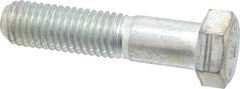 Made in USA - 9/16-12 UNC, 2-1/2" Length Under Head Hex Head Cap Screw - Partially Threaded, Grade 5 Steel, Zinc-Plated Finish, 13/16" Hex - All Tool & Supply