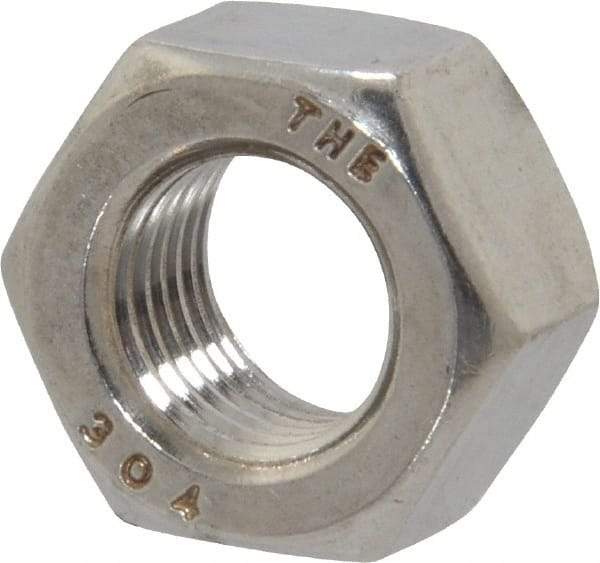 Value Collection - 7/16-20 UNF Stainless Steel Right Hand Hex Nut - 11/16" Across Flats, 3/8" High, Uncoated - All Tool & Supply