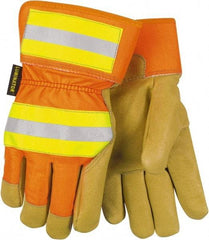 MCR Safety - Size M Pigskin General Protection Work Gloves - For General Purpose, Uncoated, Safety Cuff, Tan/Hi-Vis Orange, Paired - All Tool & Supply