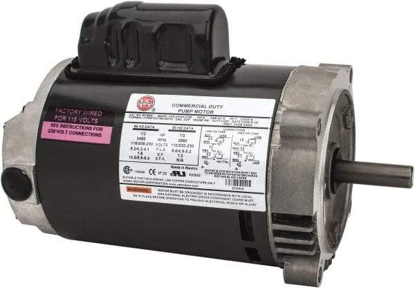 US Motors - 1/2 hp, ODP Enclosure, Auto Thermal Protection, 3,450 RPM, 115/208-230 Volt, 60 Hz, Industrial Electric AC/DC Motor - Size 56C Frame, C-Face Mount, 1 Speed, Ball Bearings, 8.2/4.2-4.1 Full Load Amps, B Class Insulation, Reversible - All Tool & Supply