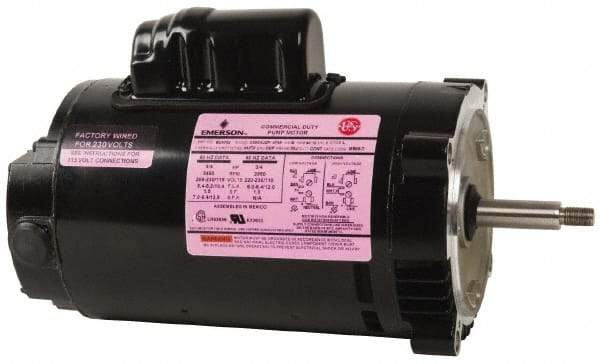 US Motors - 3/4 hp, ODP Enclosure, Auto Thermal Protection, 3,450 RPM, 115/208-230 Volt, 60 Hz, Industrial Electric AC/DC Motor - Size 56J Frame, J-Face Mount, 1 Speed, Ball Bearings, 10.4/5.4-5.2 Full Load Amps, B Class Insulation, CCW Drive End - All Tool & Supply