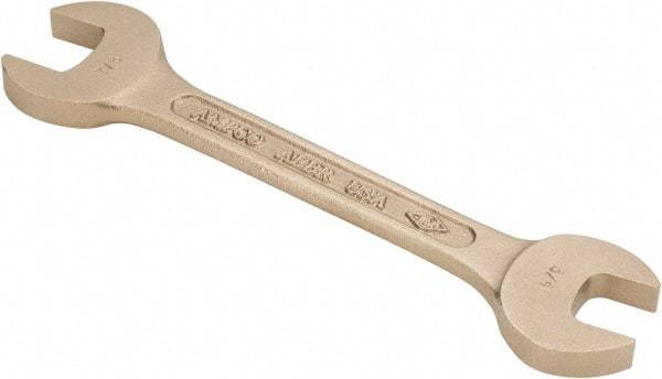 Ampco - 3/4" x 7/8" Nonsparking Open End Wrench - 8" OAL, Double End, Plain Finish, 15° Head Angle - All Tool & Supply