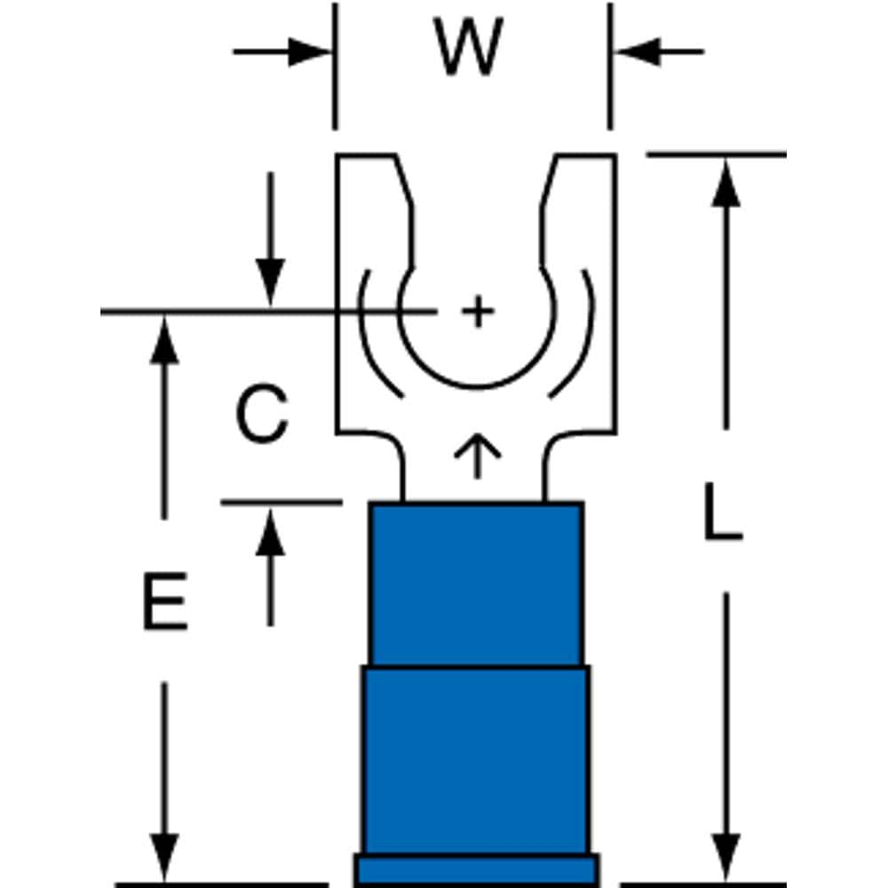 3M - #10 Stud, 16 to 14 AWG Compatible, Partially Insulated, Crimp Connection, Standard Fork Terminal - All Tool & Supply