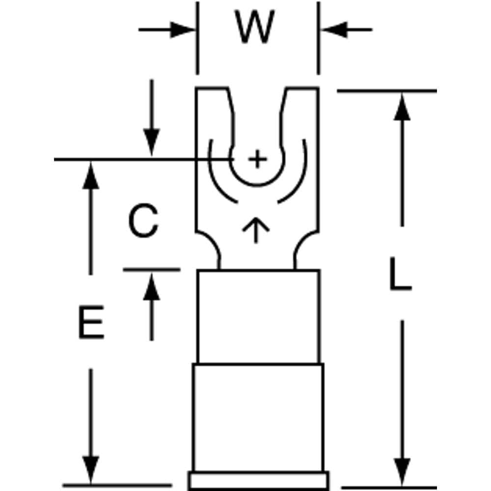 3M - #6 Stud, 16 to 14 AWG Compatible, Partially Insulated, Crimp Connection, Standard Fork Terminal - All Tool & Supply