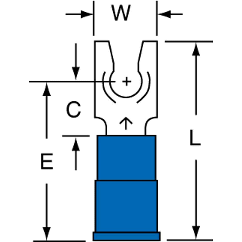 3M - #8 Stud, 16 to 14 AWG Compatible, Partially Insulated, Crimp Connection, Standard Fork Terminal - All Tool & Supply