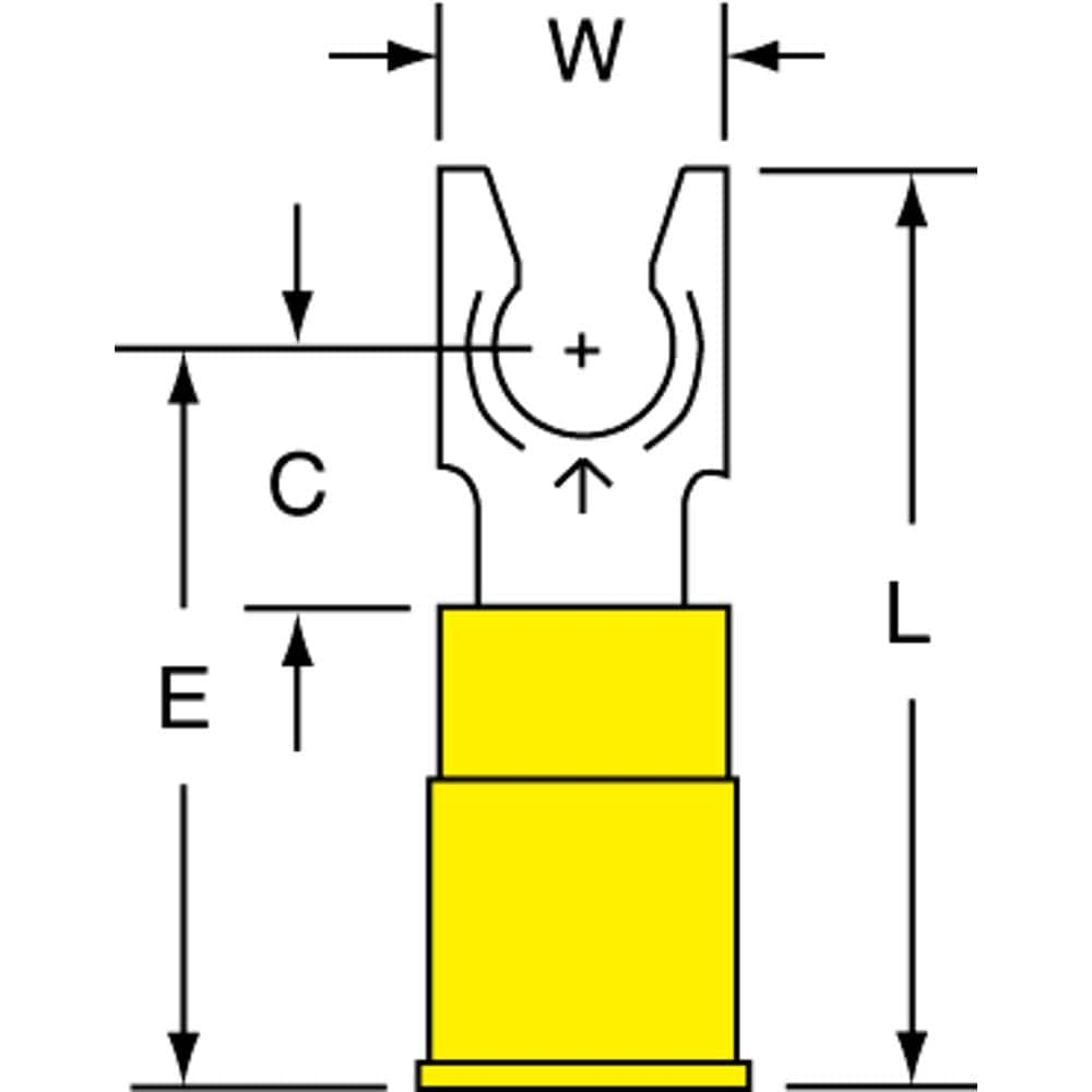 3M - #10 Stud, 12 to 10 AWG Compatible, Partially Insulated, Crimp Connection, Standard Fork Terminal - All Tool & Supply