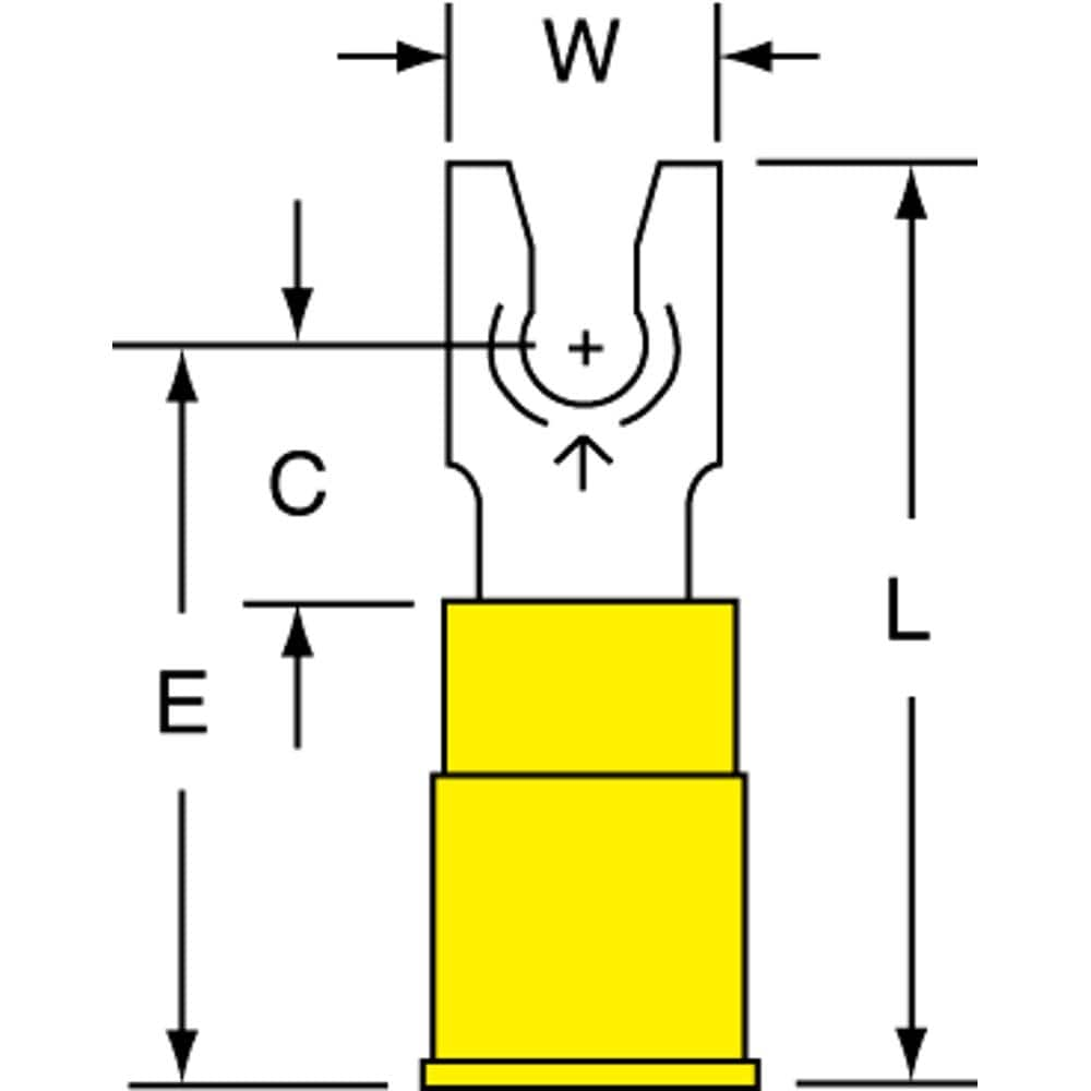 3M - #6 Stud, 12 to 10 AWG Compatible, Partially Insulated, Crimp Connection, Standard Fork Terminal - All Tool & Supply