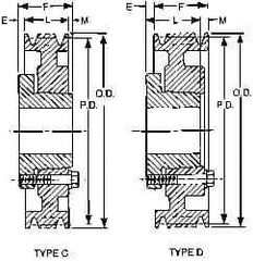 Browning - 1/2 to 2-5/8 Bore Diam, 7-3/4" Outside Diam, QD Bushed V Belt Sheave - 7.0 A Diam Belt Pitch - All Tool & Supply