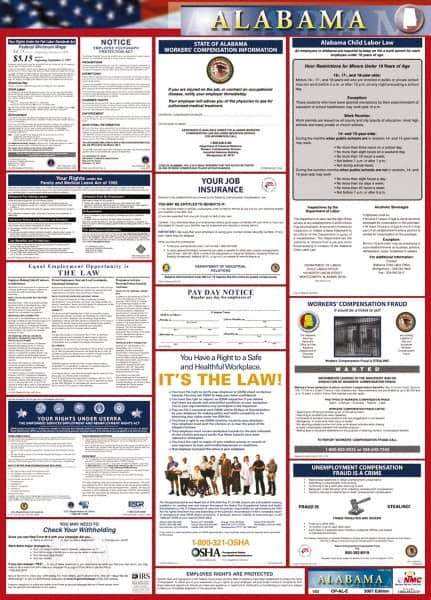 NMC - 24" Wide x 40" High Laminated Paper Labor Law Information Poster - Alabama Jurisdiction, 0.03" Thick, English - All Tool & Supply