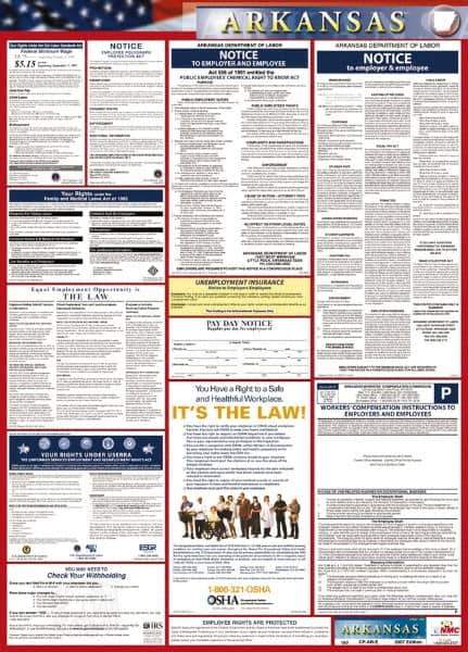 NMC - 24" Wide x 40" High Laminated Paper Labor Law Information Poster - Arkansas Jurisdiction, 0.03" Thick, English - All Tool & Supply