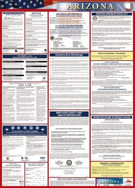 NMC - 24" Wide x 40" High Laminated Paper Labor Law Information Poster - Arizona Jurisdiction, 0.03" Thick, English - All Tool & Supply