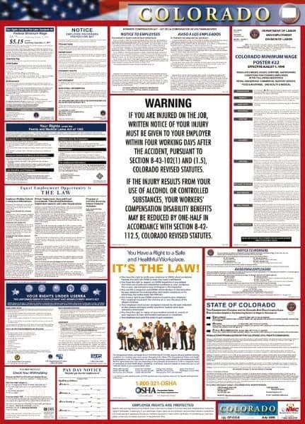 NMC - 24" Wide x 40" High Laminated Paper Labor Law Information Poster - Colorado Jurisdiction, 0.03" Thick, English - All Tool & Supply