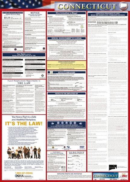 NMC - 24" Wide x 40" High Laminated Paper Labor Law Information Poster - Connecticut Jurisdiction, 0.03" Thick, English - All Tool & Supply