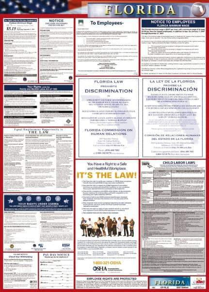 NMC - 24" Wide x 40" High Laminated Paper Labor Law Information Poster - Florida Jurisdiction, 0.03" Thick, English - All Tool & Supply