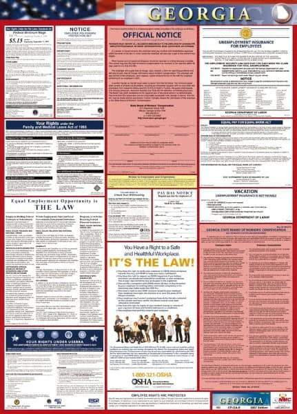 NMC - 24" Wide x 40" High Laminated Paper Labor Law Information Poster - Georgia Jurisdiction, 0.03" Thick, English - All Tool & Supply