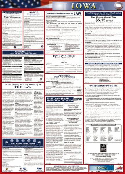 NMC - 24" Wide x 40" High Laminated Paper Labor Law Information Poster - Iowa Jurisdiction, 0.03" Thick, English - All Tool & Supply