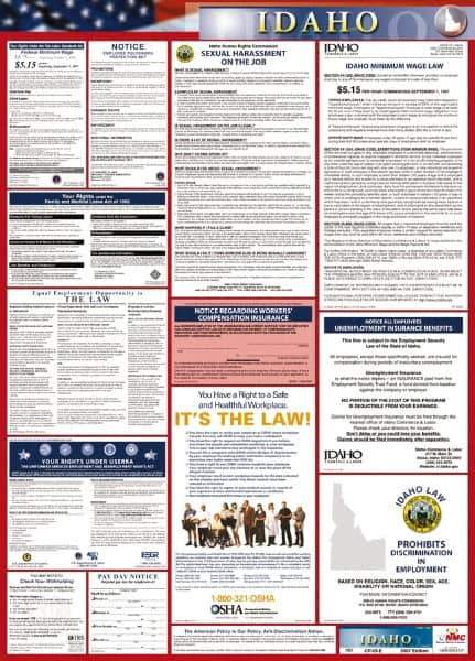 NMC - 24" Wide x 40" High Laminated Paper Labor Law Information Poster - Idaho Jurisdiction, 0.03" Thick, English - All Tool & Supply