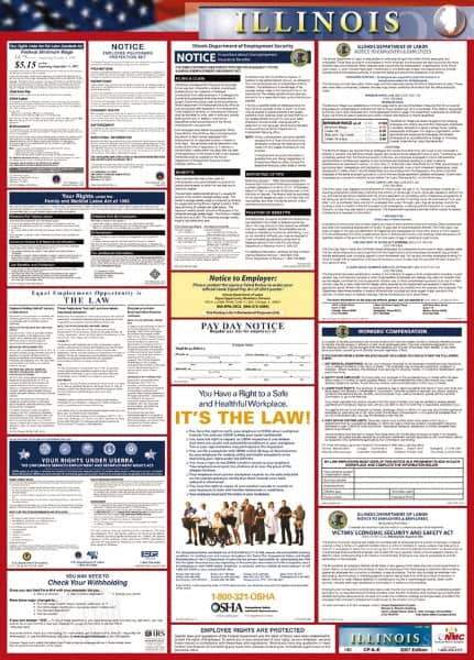 NMC - 24" Wide x 40" High Laminated Paper Labor Law Information Poster - Illinois Jurisdiction, 0.03" Thick, English - All Tool & Supply