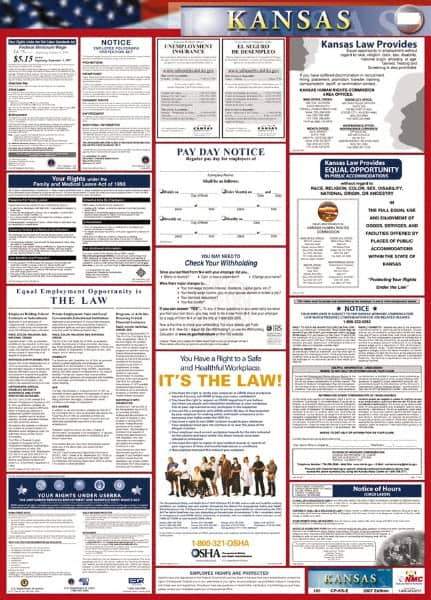 NMC - 24" Wide x 40" High Laminated Paper Labor Law Information Poster - Kansas Jurisdiction, 0.03" Thick, English - All Tool & Supply