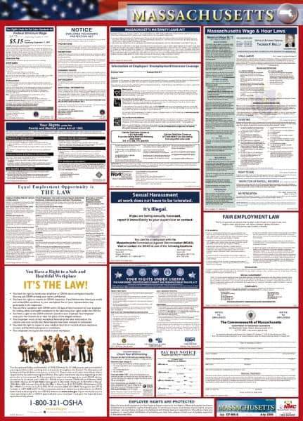 NMC - 24" Wide x 40" High Laminated Paper Labor Law Information Poster - Massachusetts Jurisdiction, 0.03" Thick, English - All Tool & Supply