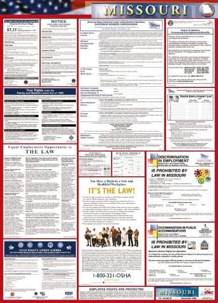 NMC - 24" Wide x 40" High Laminated Paper Labor Law Information Poster - Missouri Jurisdiction, 0.03" Thick, English - All Tool & Supply