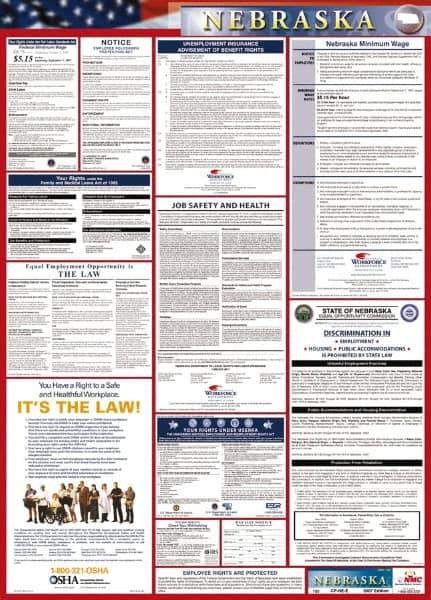 NMC - 24" Wide x 40" High Laminated Paper Labor Law Information Poster - Nebraska Jurisdiction, 0.03" Thick, English - All Tool & Supply