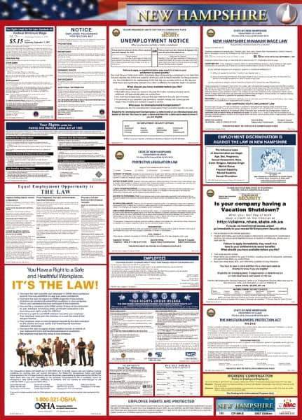 NMC - 24" Wide x 40" High Laminated Paper Labor Law Information Poster - New Hampshire Jurisdiction, 0.03" Thick, English - All Tool & Supply